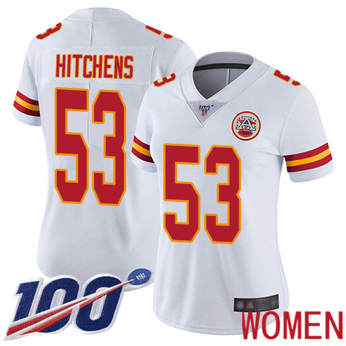 Women Kansas City Chiefs #53 Hitchens Anthony White Vapor Untouchable Limited Player 100th Season Nike NFL Jersey
